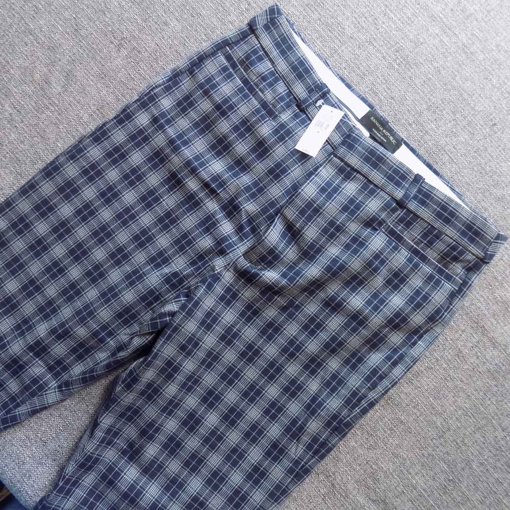 Banana Republic Sloan Pants Womens 10 Blue Plaid Excellent High Rise Trousers
